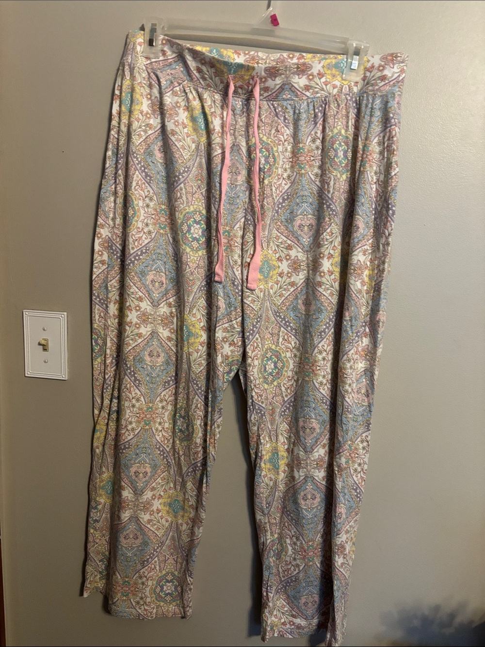 Cynthia Rowley Pastel Paisley Lounge Pants with Pink Drawstring